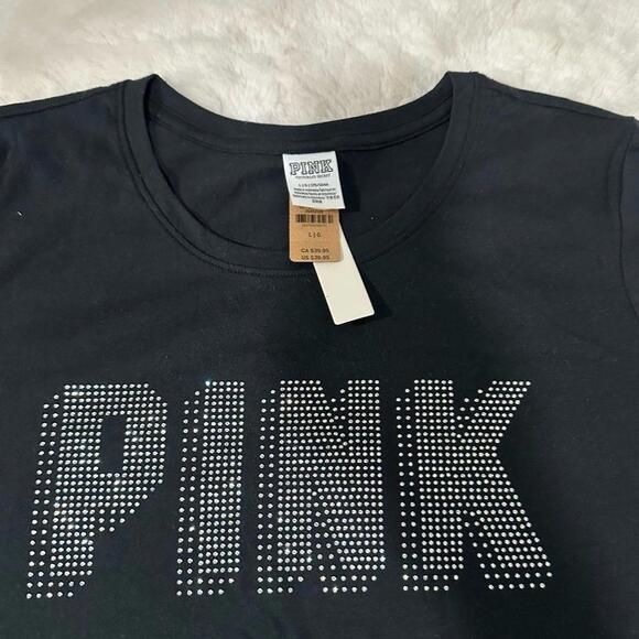 Victoria's Secret PINK Black Silver Shine Rhinestone Bling Tee Shirt - Picture 5 of 5